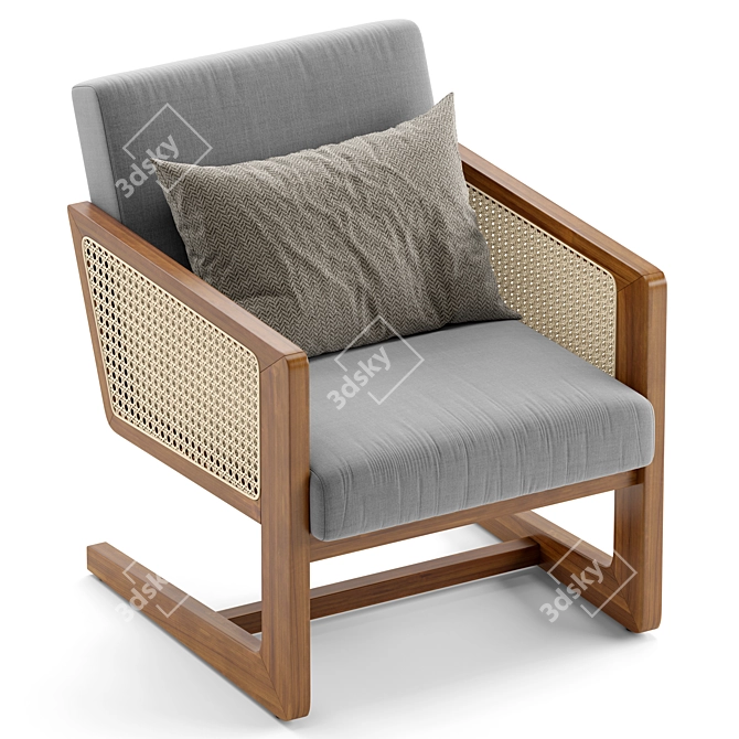 Bellamy Cane Armchair Fabric Wood 3D model image 2