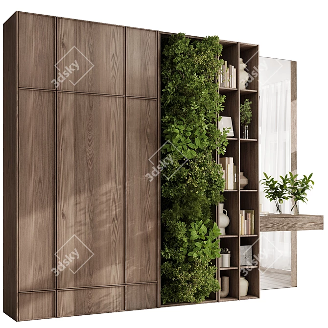 Modern Wooden Cabinets with Decorative Shelves 3D model image 1