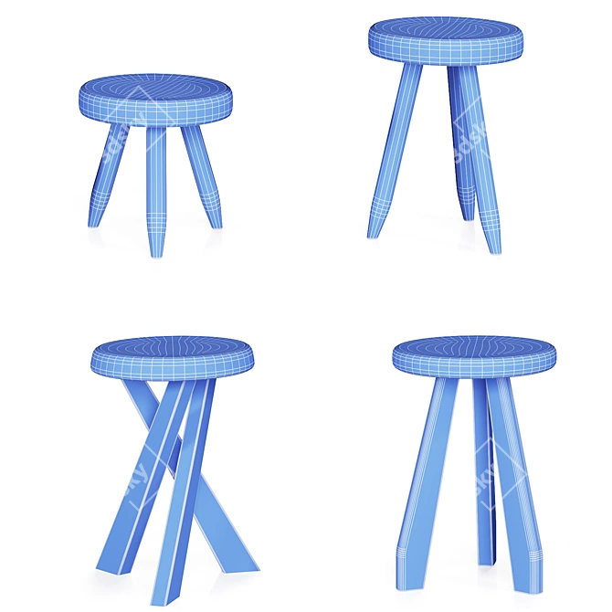 Meribel Stool Set, Various Colors 3D model image 3