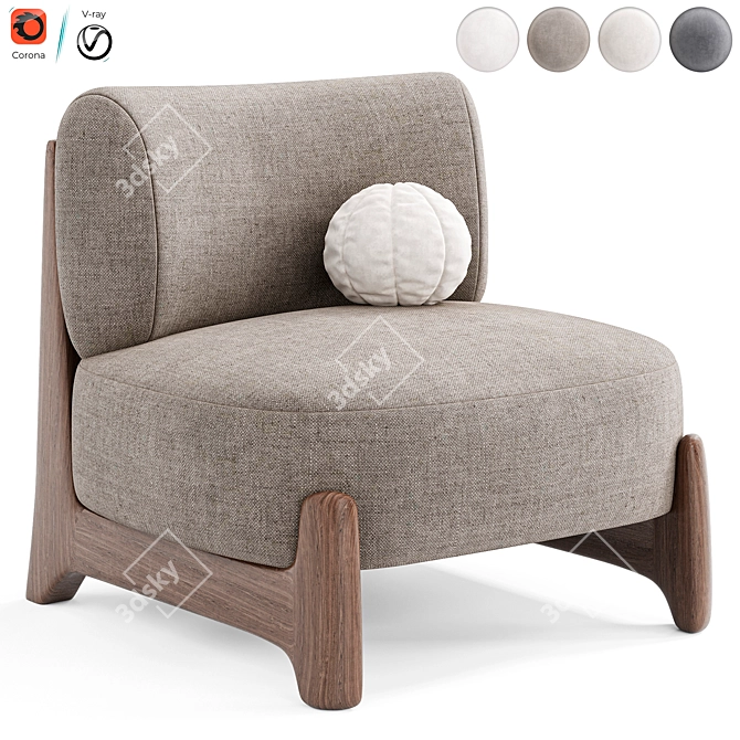 Modern Tobo Armchair in Millimeters 3D model image 5