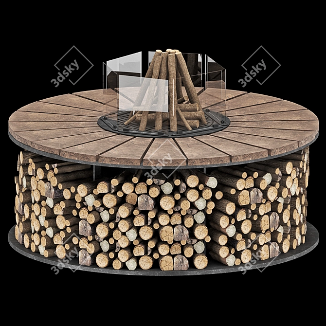 Fireplace Grill Table, Metal & Marble 3D model image 2