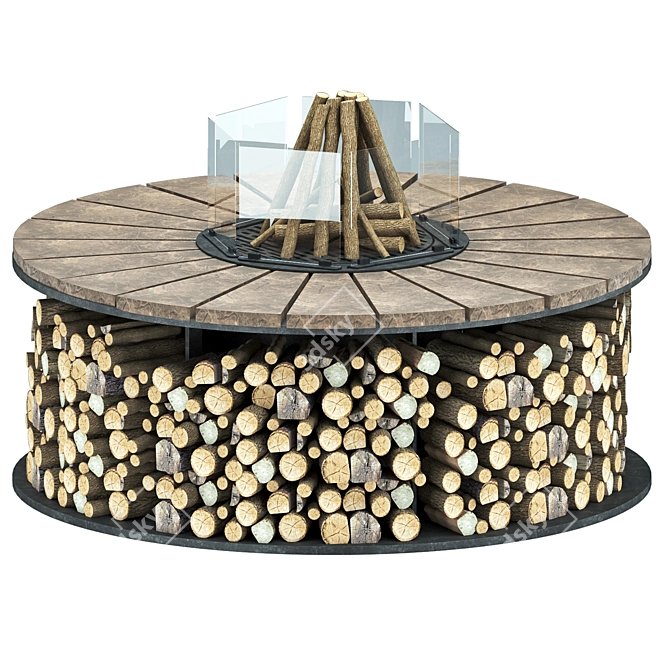 Fireplace Grill Table, Metal & Marble 3D model image 5