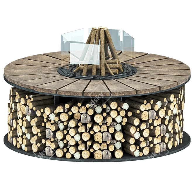 Fireplace Grill Table, Metal & Marble 3D model image 6