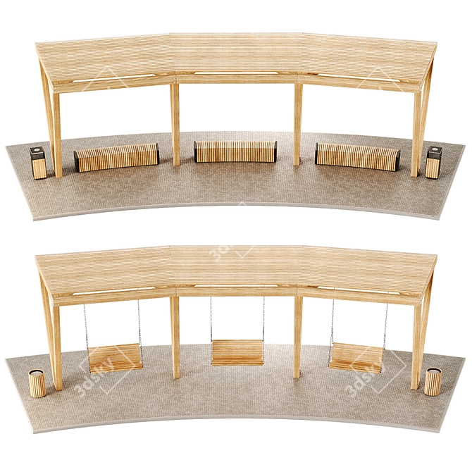 Pergola Swing Bench Set 3D model image 6