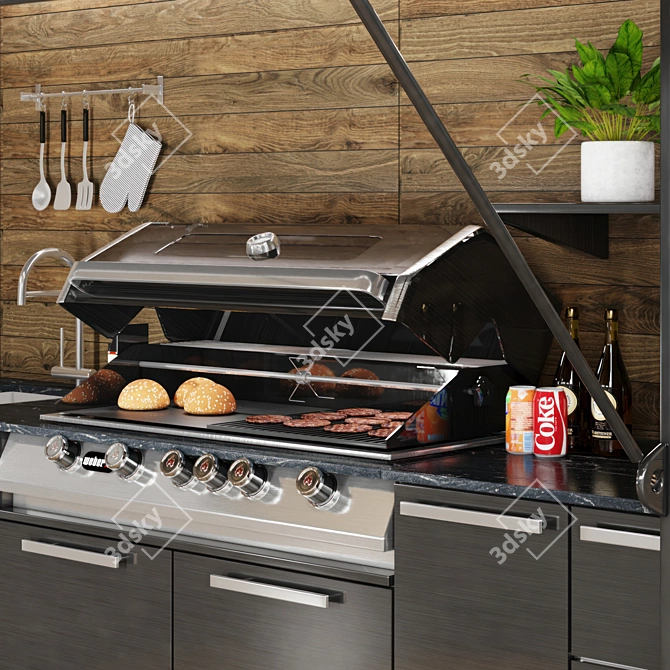 Outdoor Grill Wood Shelter 3D model image 2