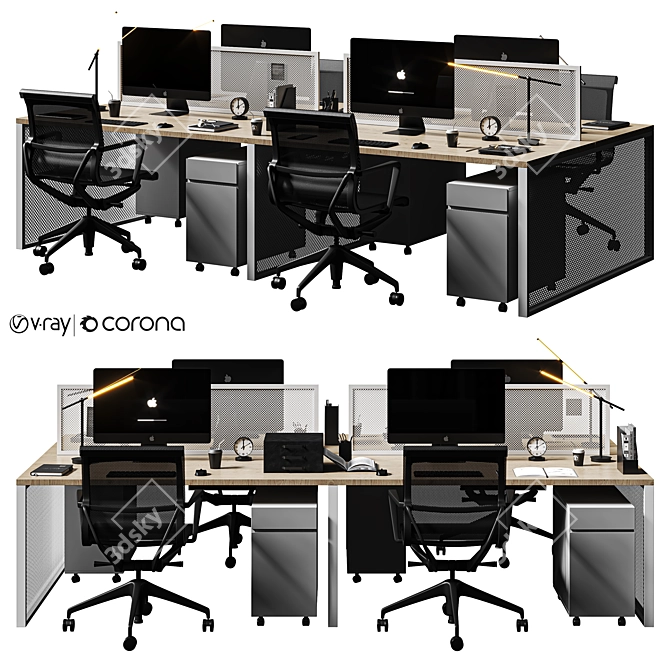  Sleek Grey Office Set 3D model image 1