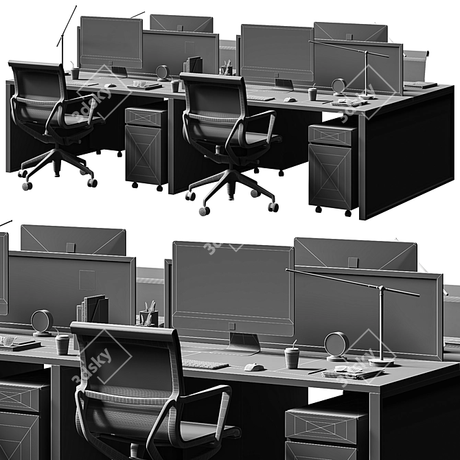  Sleek Grey Office Set 3D model image 4