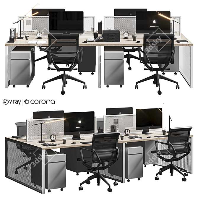  Sleek Grey Office Set 3D model image 5