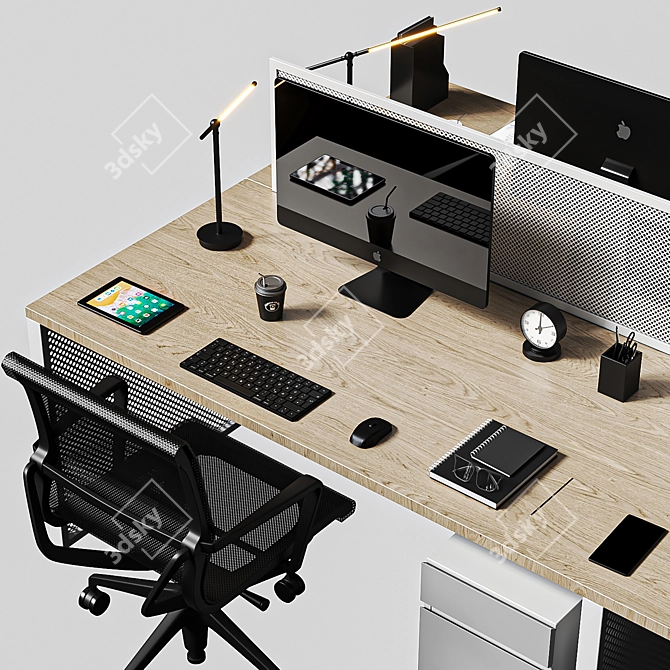  Sleek Grey Office Set 3D model image 11