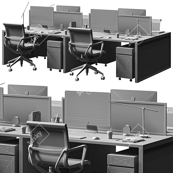  Sleek Grey Office Set 3D model image 12