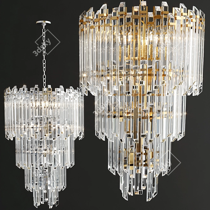 Exquisite Three-Tier Chandelier Beauty 3D model image 5