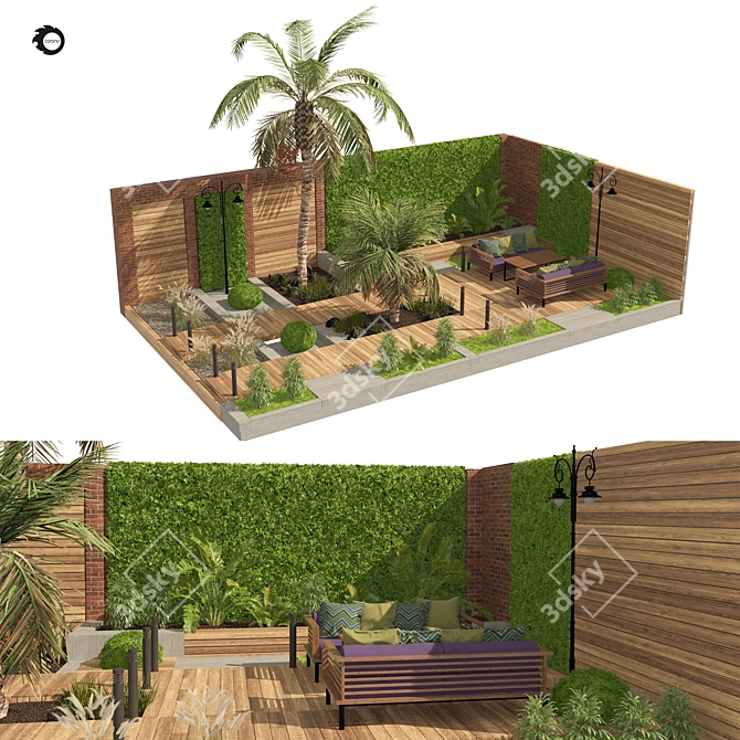 Modern Garden Yard 3D Model 3D model image 1