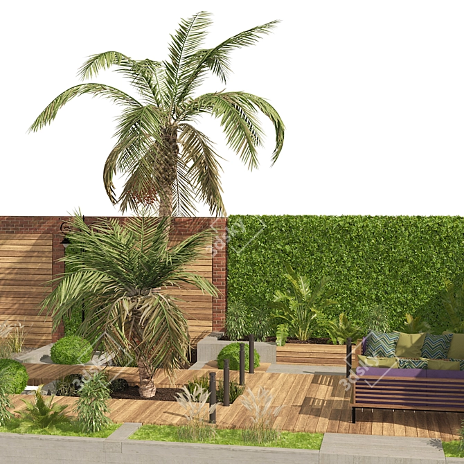 Modern Garden Yard 3D Model 3D model image 2