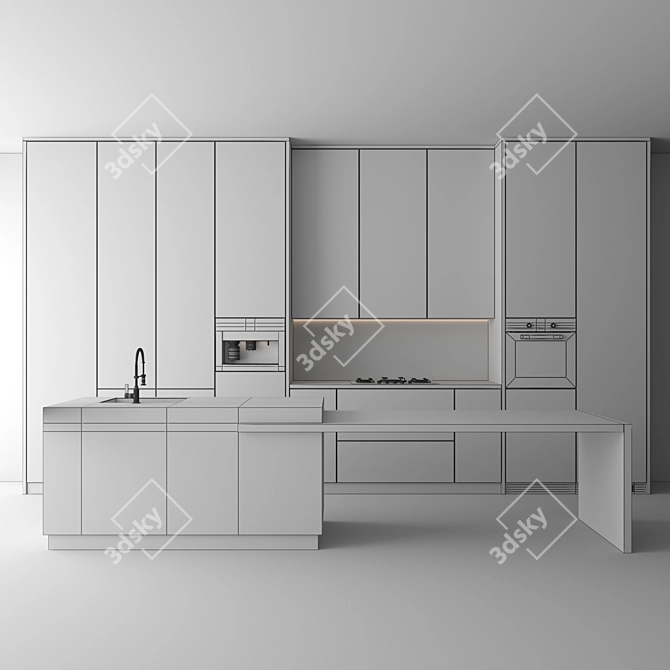 Modern Kitchen with Appliances 3D model image 6