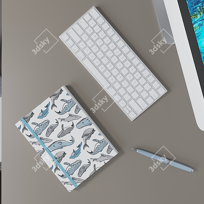 Modern Work Desk Set: Essentials 3D model image 4