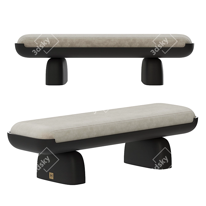 Luxury Velvet and Wood Bench 3D model image 1