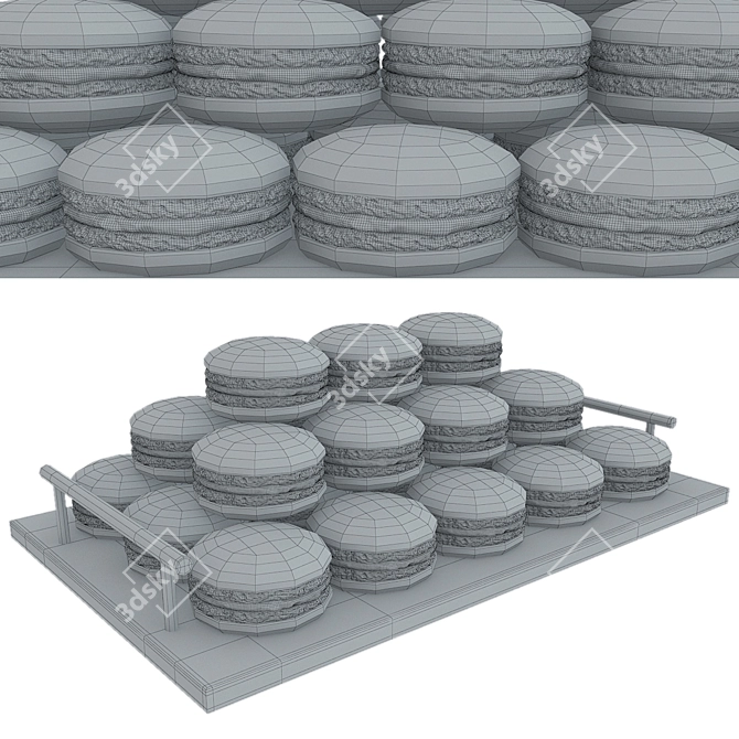 Colorful Macaroon Tray with 3 Varieties 3D model image 6