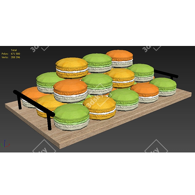 Colorful Macaroon Tray with 3 Varieties 3D model image 7