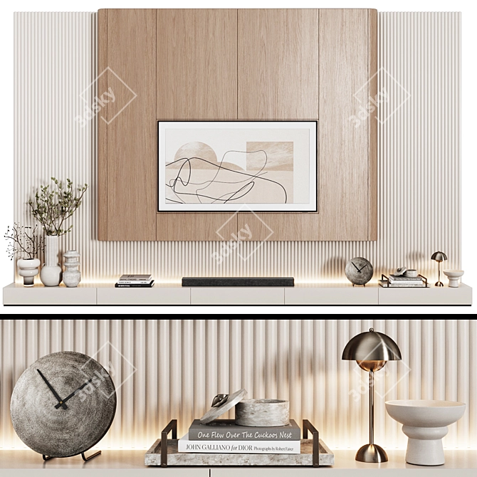 Minimalist TV Wall with Decor 3D model image 1