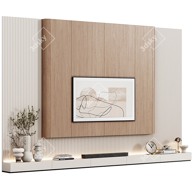 Minimalist TV Wall with Decor 3D model image 2