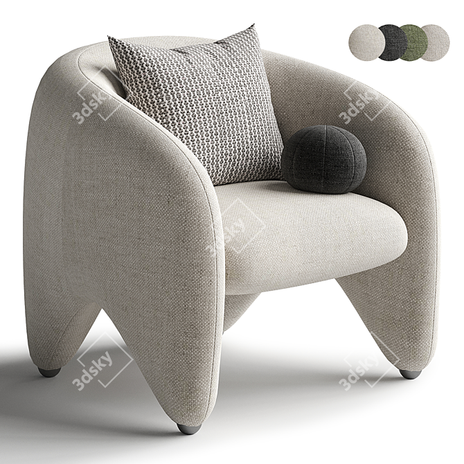 Yuzu Upholstered Armchair with Armrests 3D model image 2