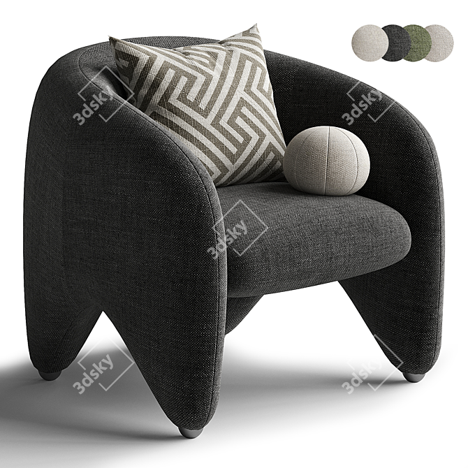 Yuzu Upholstered Armchair with Armrests 3D model image 3