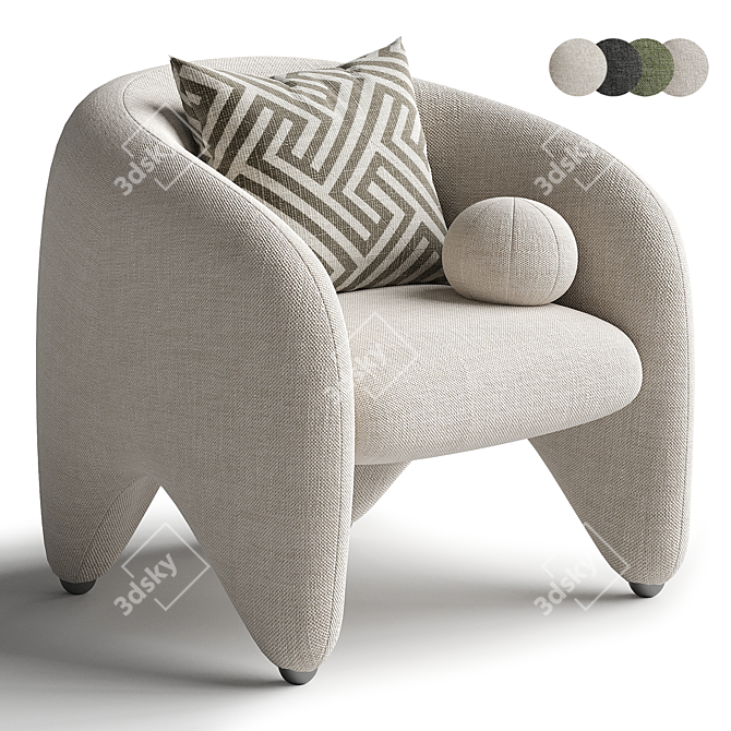 Yuzu Upholstered Armchair with Armrests 3D model image 4