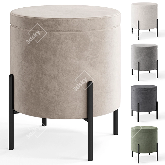 Elegant Modern Gray Pouf Seat 3D model image 1