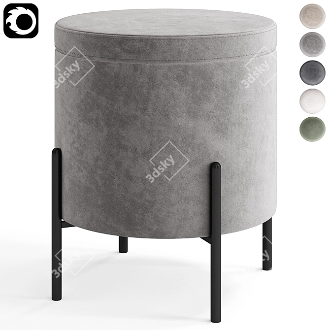 Elegant Modern Gray Pouf Seat 3D model image 2