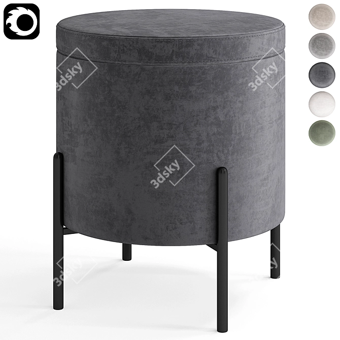 Elegant Modern Gray Pouf Seat 3D model image 3