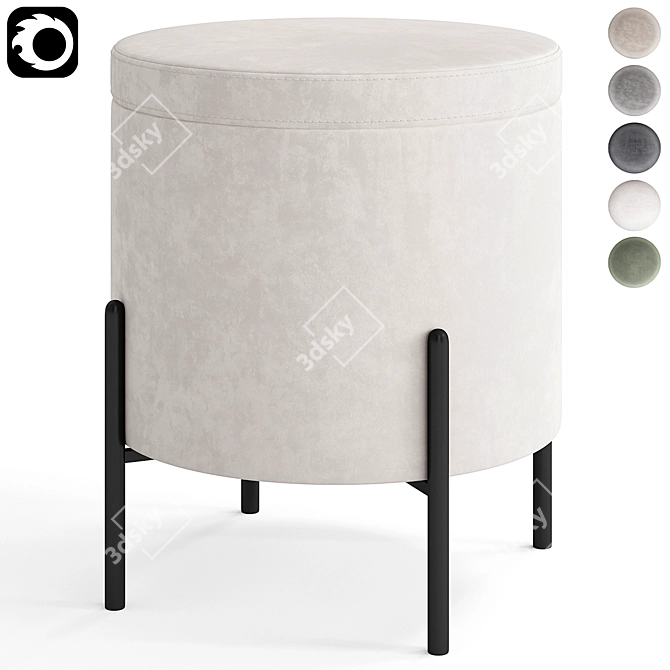 Elegant Modern Gray Pouf Seat 3D model image 4