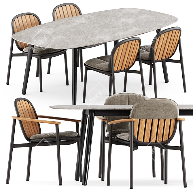 Outdoor Seating Set with Table 3D model image 1