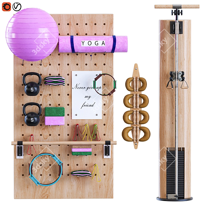 Modern Yoga Sport Equipment Set 3D model image 1