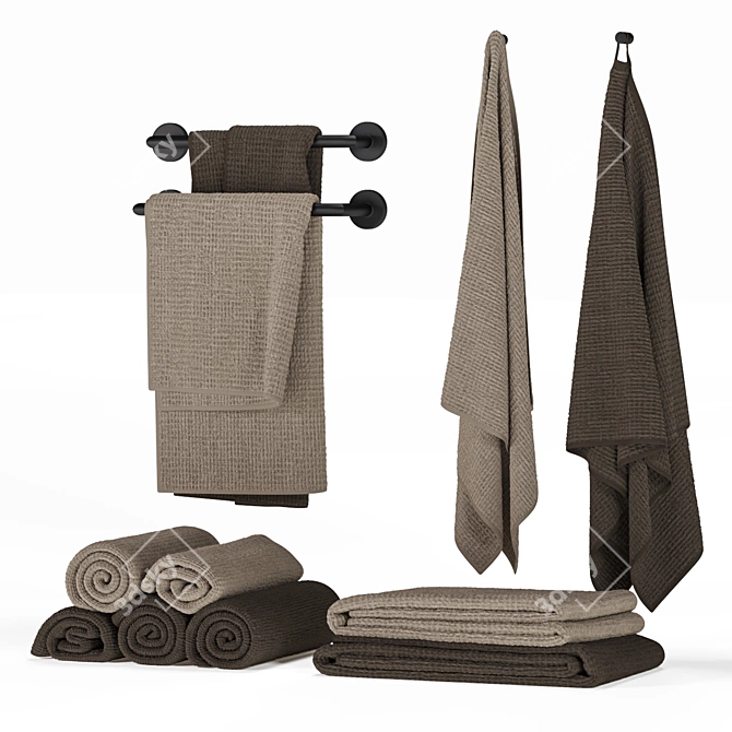 Waffle Towel Set with Accessories 3D model image 2