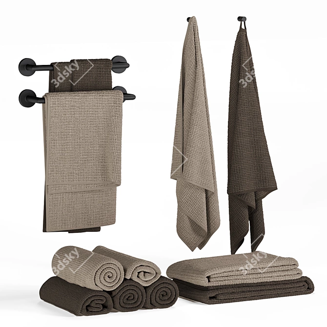 Waffle Towel Set with Accessories 3D model image 3