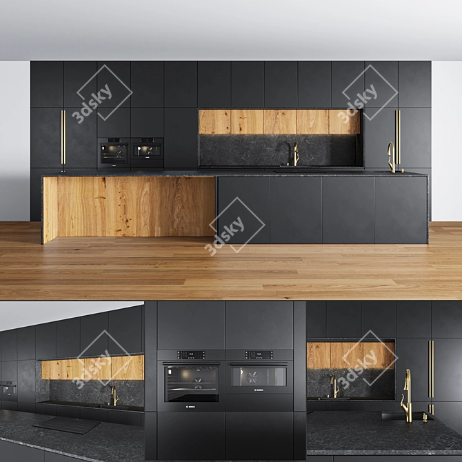 Modern Minimalist 3D Kitchen Model 3D model image 1