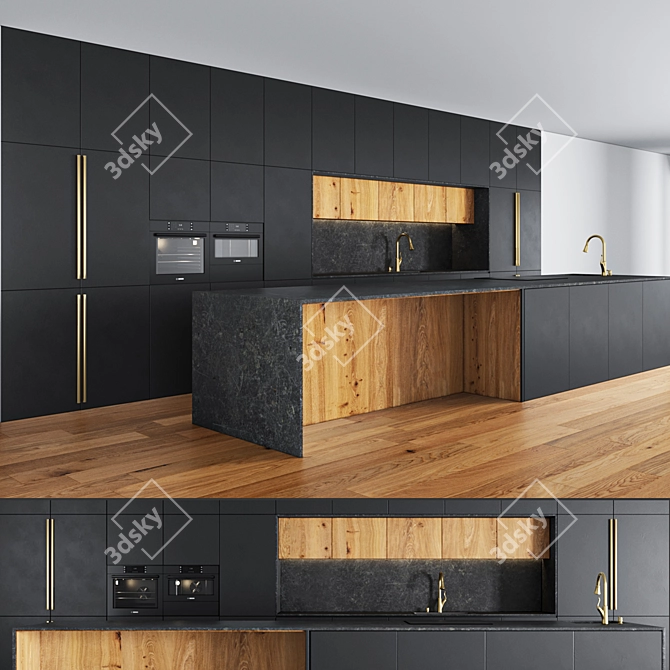 Modern Minimalist 3D Kitchen Model 3D model image 2