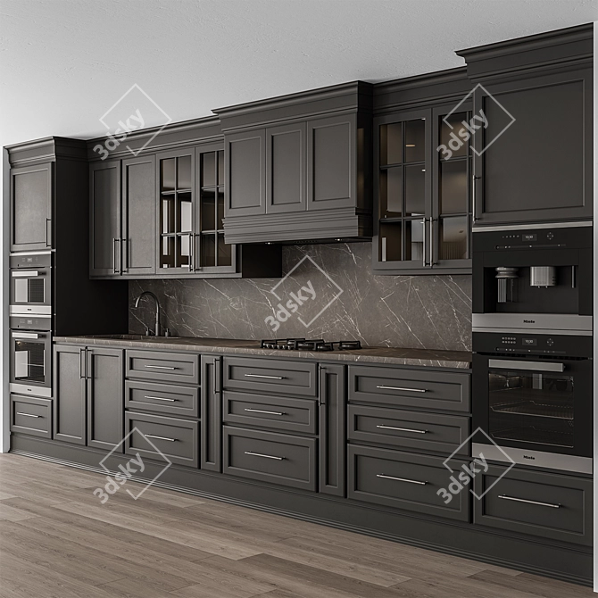  Modern Classic Black Kitchen Set 3D model image 1