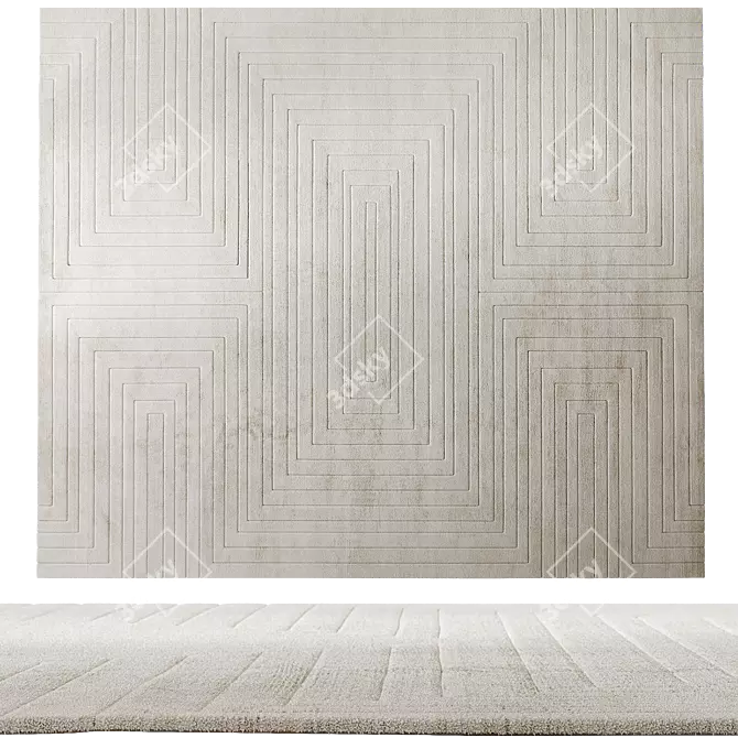 Silk White Geometric Rug 3D model image 1