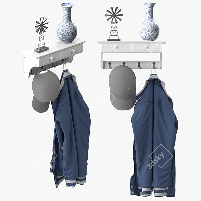 Modern Coat Rack Wall Mount 3D model image 2