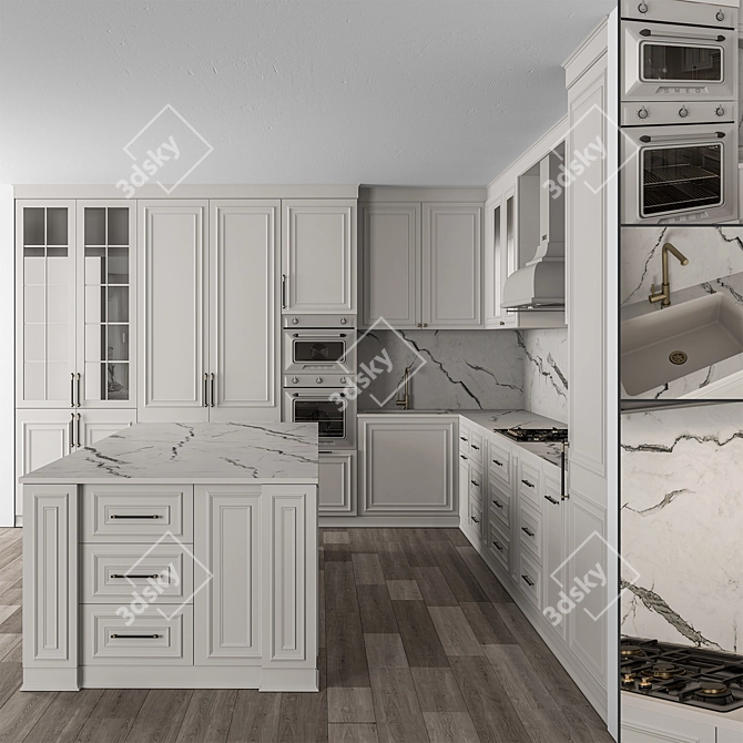 Modern White Kitchen Set 3D model image 1