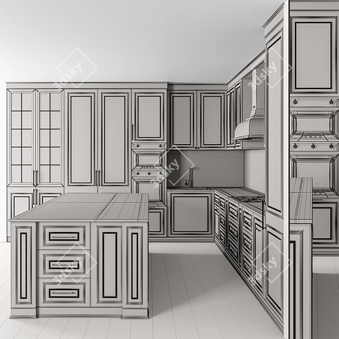 Modern White Kitchen Set 3D model image 5