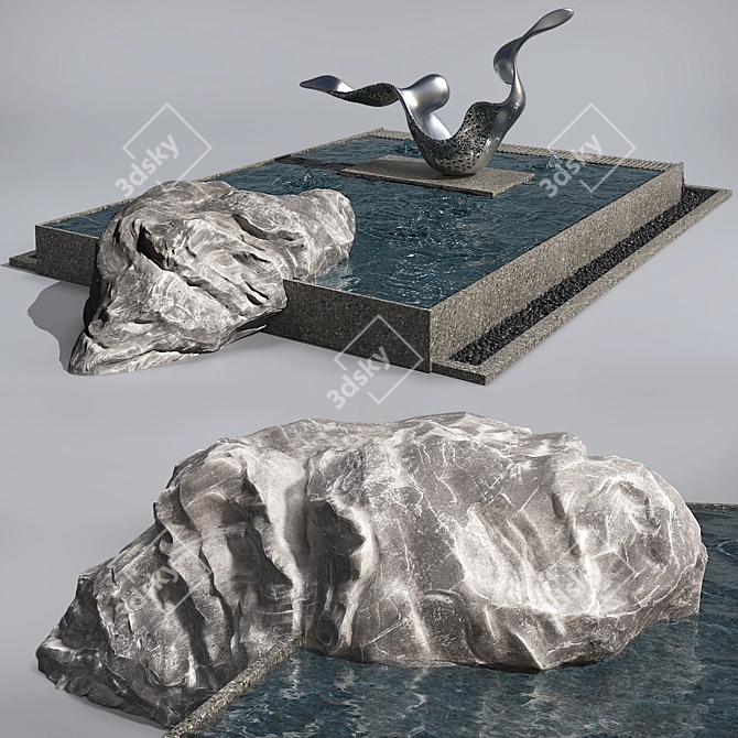 Garden Pond with Sculpture 3D model image 2