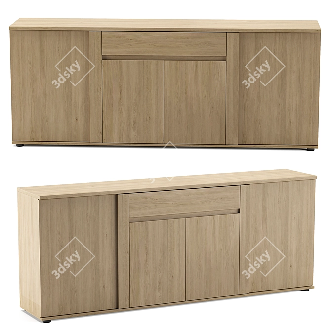 Natural Oak 4-Door Buffet 3D model image 1