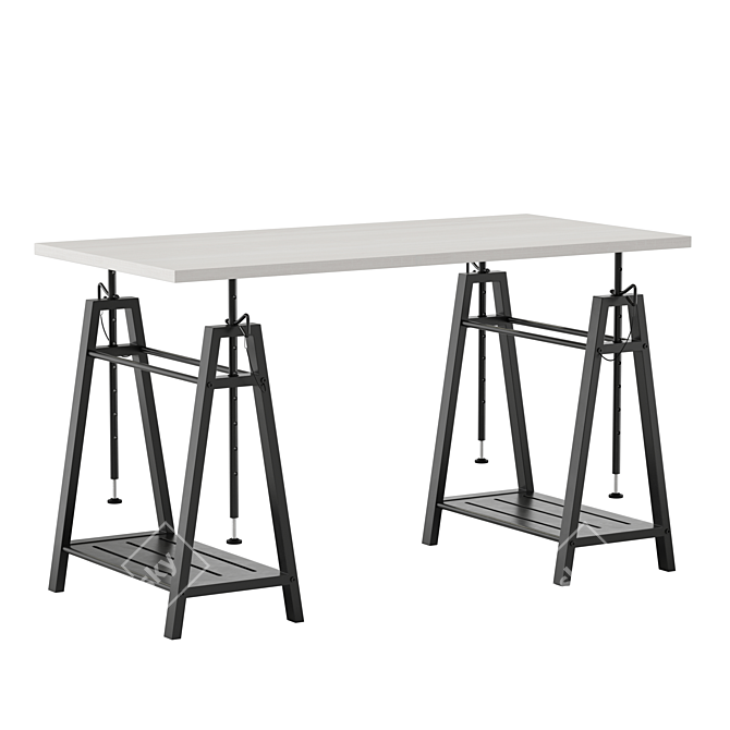 Urban Farmhouse Adjustable Height Desk 3D model image 1