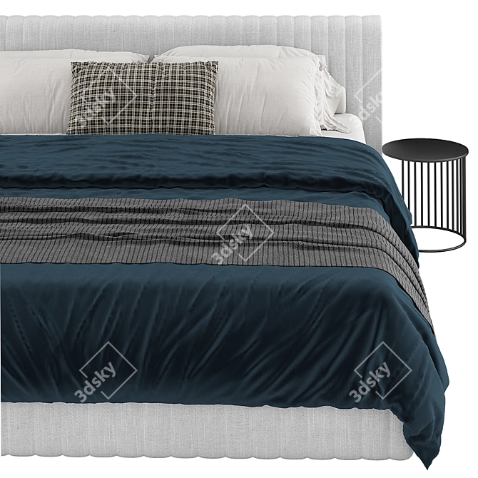 Sleek Striped Upholstered Bed 3D model image 3