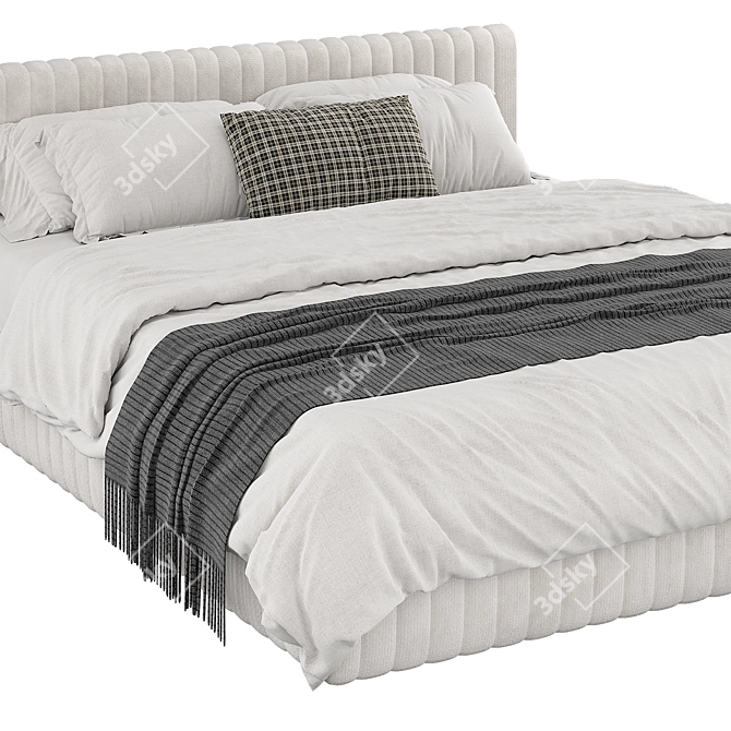 Sleek Striped Upholstered Bed 3D model image 4