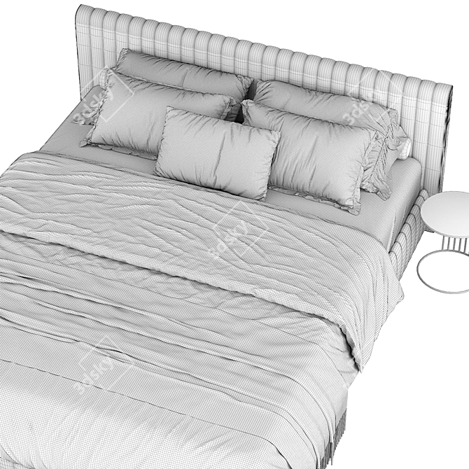 Sleek Striped Upholstered Bed 3D model image 5