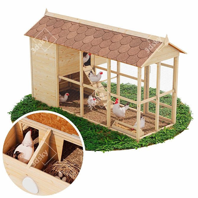 Outdoor Chicken Coop (Low Poly) 3D model image 2