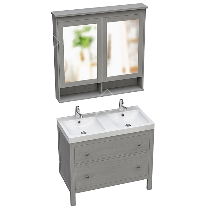 Modern Bathroom Furniture Set, Grey 3D model image 2